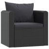 7 Piece Patio Lounge Set with Cushions Poly Rattan Black