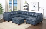 Contemporary Genuine Leather 1pc Ottoman Ink Blue Living Room Furniture
