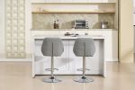 Set of 2 Bar Stools, with Chrome Footrest and Base Swivel Height Adjustable Mechanical Lifting Velvet + Bar Stool-GREY (easy to clean)