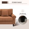 Modern 3 Seater Sofa, Corduroy Fabric 3 Seater Couch with Pine Wood Legs and Rolled Armrests for Living Room, Brown