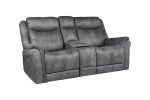 Transitional Console Loveseat - Gray Faux-Suede, Power Footrest, Power Headrest - Concealed Cupholders
