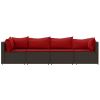 4 Piece Patio Lounge Set with Cushions Brown Poly Rattan
