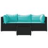 4 Piece Patio Lounge Set with Cushions Black Poly Rattan