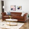 84.50'' Mid Century Cognac Brown 3-Seater Sofa, PU, Classic Retro Sofa with Rolled Arms â€“ Modern, Elegant, and Comfortable Couch