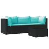 4 Piece Patio Lounge Set with Cushions Black Poly Rattan