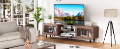 Mid Century Modern TV Stand for 55/60/65/70 Inch TV, Wood Entertainment Center with Power Outlets