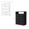 Four Drawer Dresser Wuju, One Shelf, Black Wengue Finish