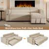 96" Multi-Functional Pull-Out Sofa Bed L-Shape Sectional Sofa with Adjustable Headrest, Wireless Charging