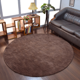 Rugsotic Carpets Hand Knotted Loom Wool Round Area Rug Solid (Color: Brown, size: 6'x6')