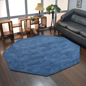 Rugsotic Carpets Hand Knotted Loom Wool Octagon Area Rug Solid (Color: Blue, size: 8'x8')