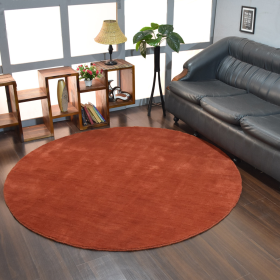 Rugsotic Carpets Hand Knotted Loom Wool Round Area Rug Solid (Color: Light Red, size: 8'x8')