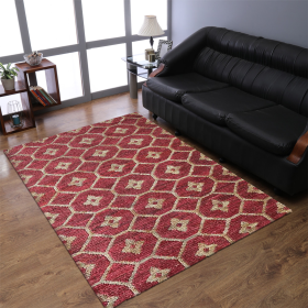 Rugsotic Carpets Hand Knotted Sumak Jute Eco-friendly Area Rug Floral (Color: Red Beige, size: 8'x10')