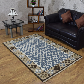 Rugsotic Carpets Hand Knotted Sumak Wool Area Rug Oriental (Color: Blue Beige, size: 4'x6')