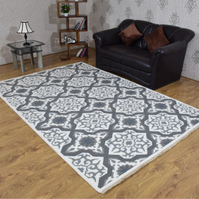 Rugsotic Carpets Hand Knotted Sumak Wool Area Rug Contemporary (Color: White Charcoal, size: 6'x9')