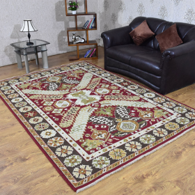 Rugsotic Carpets Hand Knotted Sumak Wool Area Rug Oriental (Color: Red Charcoal, size: 6'x9')