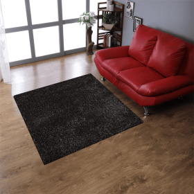Rugsotic Carpets Hand Tufted Shag Polyester Square Area Rug Solid (Color: Silver Black, size: 10'x10')