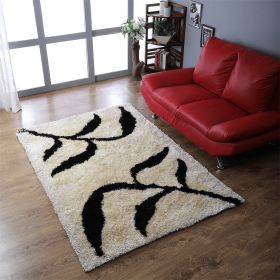 Rugsotic Carpets Hand Tufted Shag Polyester Area Rug Floral (Color: Beige Black, size: 5'x8')