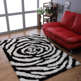 Rugsotic Carpets Hand Tufted Shag Polyester Area Rug Floral (Color: Black White, size: 5'x8')