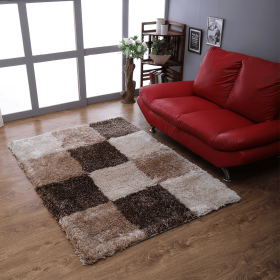 Rugsotic Carpets Hand Tufted Shag Polyester Area Rug Geometric (Color: Beige Brown, size: 5'x8')