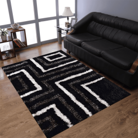 Rugsotic Carpets Hand Tufted Shag Polyester Area Rug Geometric (Color: Black Beige, size: 5'x8')