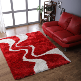 Rugsotic Carpets Hand Tufted Shag Polyester Square Area Rug Contemporary (Color: Red White, size: 6'x6')