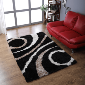 Rugsotic Carpets Hand Tufted Shag Polyester Area Rug Geometric (Color: Black, size: 6'x9')