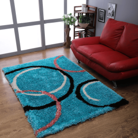 Rugsotic Carpets Hand Tufted Shag Polyester Area Rug Geometric (Color: Turquoise, size: 6'x9')