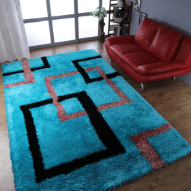Rugsotic Carpets Hand Tufted Shag Polyester Area Rug Geometric (Color: Turquoise1, size: 6'x9')