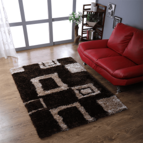 Rugsotic Carpets Hand Tufted Shag Polyester Area Rug Geometric (Color: Brown Beige, size: 8'x10')