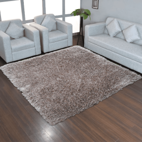 Rugsotic Carpets Hand Tufted Shag Polyester Square Area Rug Solid (Color: Silver, size: 8'x8')