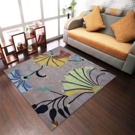 Rugsotic Carpets Hand Tufted Wool Square Area Rug Floral (Color: Camel, size: 8'x8')