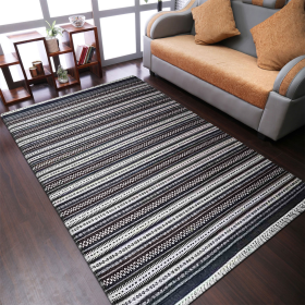 Rugsotic Carpets Hand Woven Flat Weave Kilim Wool Area Rug Contemporary (Color: Charcoal White, size: 5'x8')