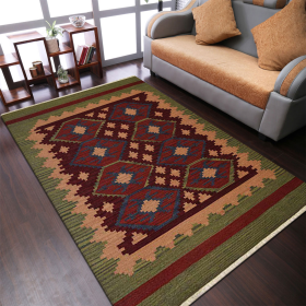 Rugsotic Carpets Hand Woven Flat Weave Kilim Wool Area Rug Contemporary (Color: Burgundy Olive, size: 3'x5')