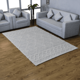 Rugsotic Carpets Hand Woven Flat Weave Loop Kilim Wool & Cotton Area Rug Contemporary (Color: White Blue, size: 5'x7'6'')