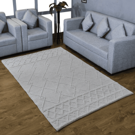 Rugsotic Carpets Hand Woven Flat Weave Loop Kilim Wool & Cotton Area Rug Contemporary (Color: White Pink, size: 5'x7'6'')