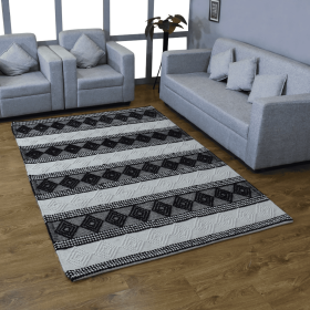 Rugsotic Carpets Hand Woven Flat Weave Loop Kilim Wool & Cotton Area Rug Contemporary (Color: Black White, size: 5'x7'6'')