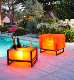 YOMI ARMCHAIR EKO WITH LIGHTING ALUMINIUM Frame (Color: ORANGE TRANSLUCENT)