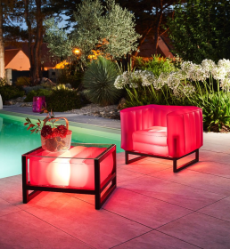 YOMI ARMCHAIR EKO WITH LIGHTING ALUMINIUM Frame (Color: PINK TRANSLUCENT)