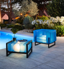 YOMI ARMCHAIR EKO WITH LIGHTING ALUMINIUM Frame (Color: BLUE TRANSLUCENT)
