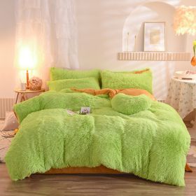 Luxury Thick Fleece Duvet Cover Queen King Winter Warm Bed Quilt Cover Pillowcase Fluffy Plush Shaggy Bedclothes Bedding Set Winter Body Keep War (Option: Green-2.0M)