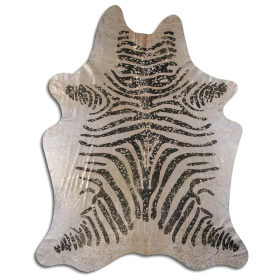 ACID WASHED HAIR ON COWHIDE BLACK ZEBRA WITH GOLD METALLIC (Color: PRINTED AND ACID WASHED, size: 22 - 32 Square feet)