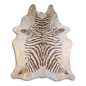 ACID WASHED HAIR ON COWHIDE BLACK ZEBRA WITH GOLD METALLIC (Color: PRINTED AND ACID WASHED, size: 32 - 45 Square feet)