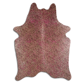 ACID WASHED HAIR ON COWHIDE LEOPARD ON BEIGE WITH PINK METALLIC (Color: LEOPARD ON BEIGE WITH PINK METALLIC, size: 32 - 45 Square feet)