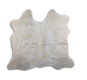ACID WASHED HAIR ON COWHIDE GOLD METALLIC ON WHITE (Color: ON LIGHT COLORS, size: 22 - 32 Square feet)