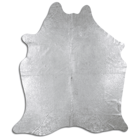 ACID WASHED HAIR ON COWHIDE SILVER METALLIC ON WHITE (Color: ON LIGHT COLORS, size: 32 - 45 Square feet)