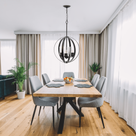 Lalia Home 3-Light 18" Adjustable Industrial Globe Hanging Metal and Clear Glass Ceiling Pendant (Color: Restoration Bronze)