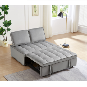 Convertible Sleeping Sofa Bed, Modern Velvet Fabric Double Seat Sofa Bed, Sleeping Sofa Bed With 2 Backs And Detachable Backs, Backs, Suitable Fo (Color: grey)