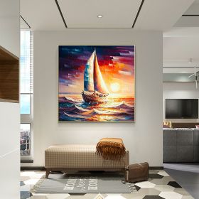 Handmade Oil Painting Original Sailboat Oil Painting On Canvas Large Wall Art Abstract Nautical Painting Ocean Painting Custom Painting Living Room Wa (style: 1, size: 100x100cm)