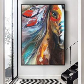 Hand Painted Oil Painting Abstract Oil Painting Camouflage Painting Art Horse Wall Art Picture Knife Canvas Acrylic Texture Colorful Animal Living Roo (style: 1, size: 90x120cm)