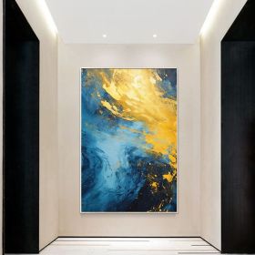 Hand Painted Oil Painting Gold Yellow Wall Painting Navy Blue Seascape Painting On Canvas Acrylic Painting Sea Wave Ocean Painting Extra Large Living (style: 1, size: 50x70cm)